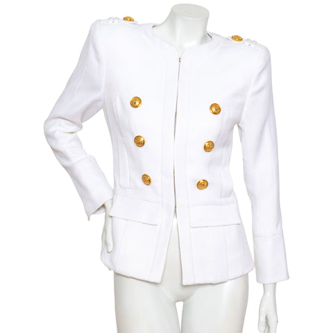 Balmain White Collarless Jacket