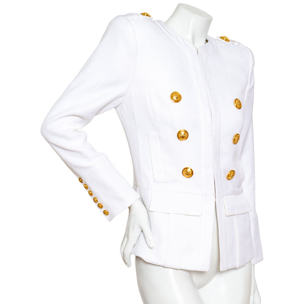 Balmain White Collarless Jacket