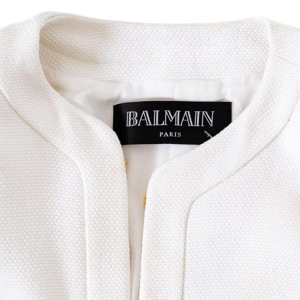 Balmain White Collarless Jacket