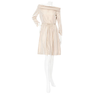 1970s Champagne Taffeta Off Shoulder Dress