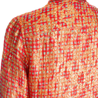 Vintage Red Silk and Gold Lurex Checkered Blouse