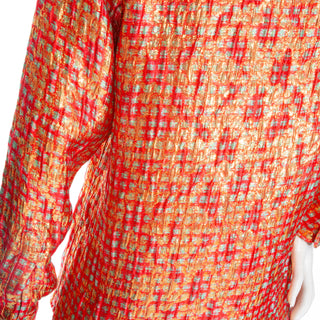 Vintage Red Silk and Gold Lurex Checkered Blouse