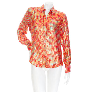 Vintage Red Silk and Gold Lurex Checkered Blouse