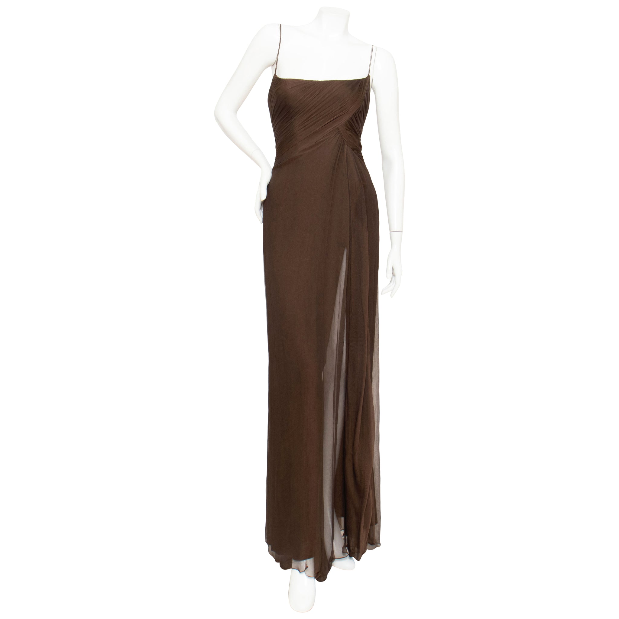 Bob Mackie 1980s Brown Silk Chiffon Gown