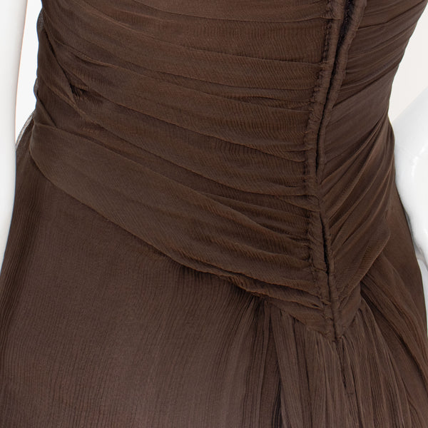 Bob Mackie 1980s Brown Silk Chiffon Gown