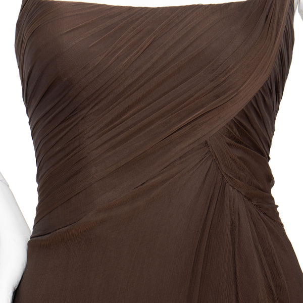 Bob Mackie 1980s Brown Silk Chiffon Gown