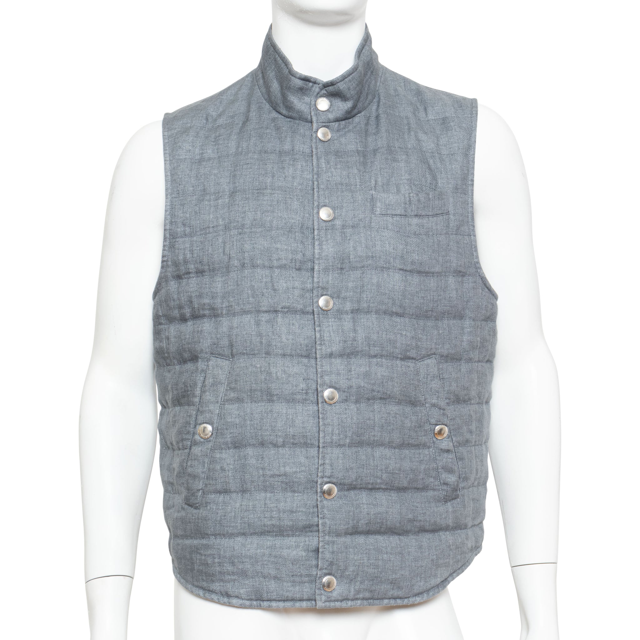 Brunello Cucinelli Gray Padded High Neck Vest