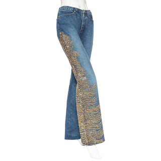 2000 Blue Boot-Cut Embellished Jeans