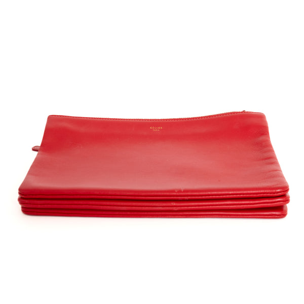 Celine Red Leather Trio Crossbody Bag