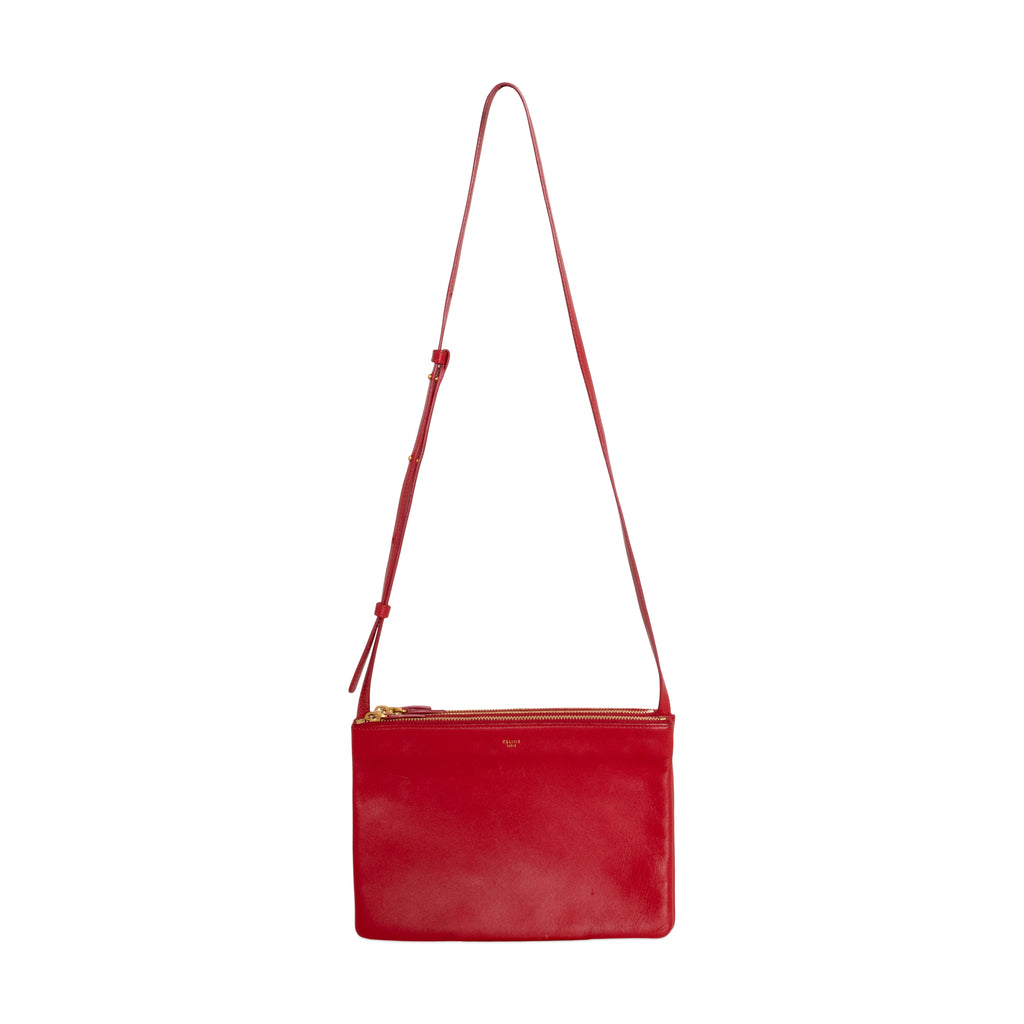 Celine Trio Leather Shoulder Bag Red