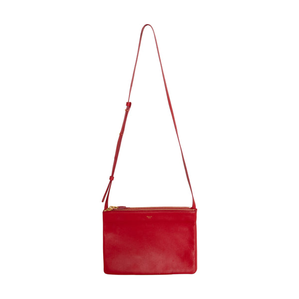 Celine Red Leather Trio Crossbody Bag