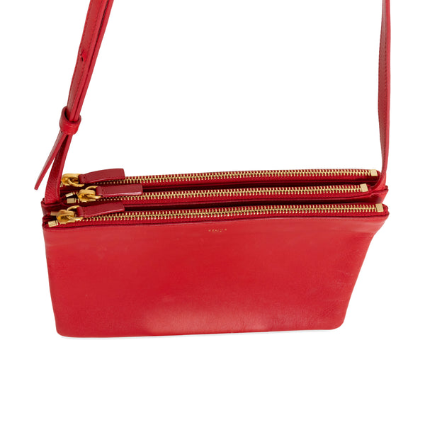 Celine Red Leather Trio Crossbody Bag