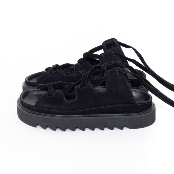 Celine Black Suede Ghillie Gladiator Sandals
