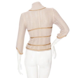 2008 Beige and Gold-Brushed Chain-Trim Knit Cardigan
