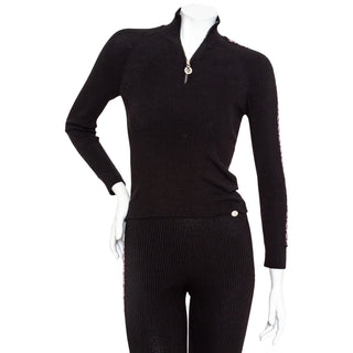 Black Wool-Blend Pullover Top and Pants Two-Piece Set