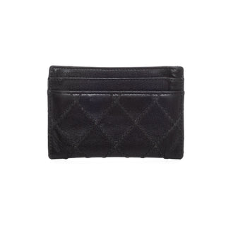 Black Leather Quilted Engraved Interlocking CC Card Holder