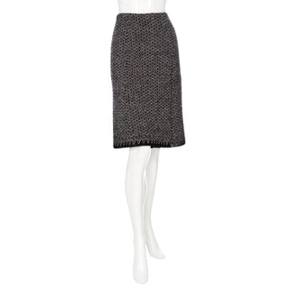 Resale wool-blend mock wrap skirt in black and white by Chanel in Size FR 36. New with tags. Fall 2017 Collection. Available at vintage and designer specialty consignment shop Decades in Los Angeles.