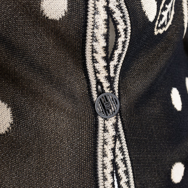 Chanel 2002 Knit Polka Dot and Camellia Patterned Cardigan