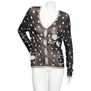 Chanel 2002 Knit Polka Dot and Camellia Patterned Cardigan
