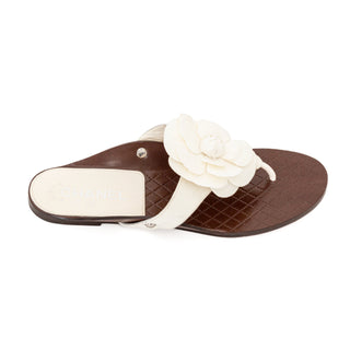 Ivory Canvas and Leather Camellia Quilted Thong Sandal 40