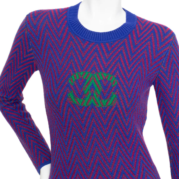 Chanel CC Chevron Knit Sweater Dress