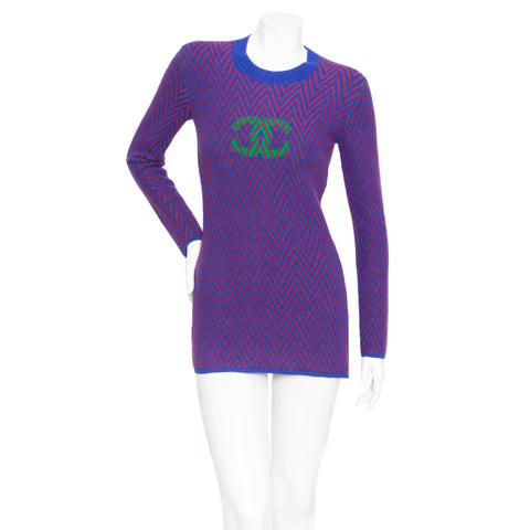 Chanel CC Chevron Knit Sweater Dress
