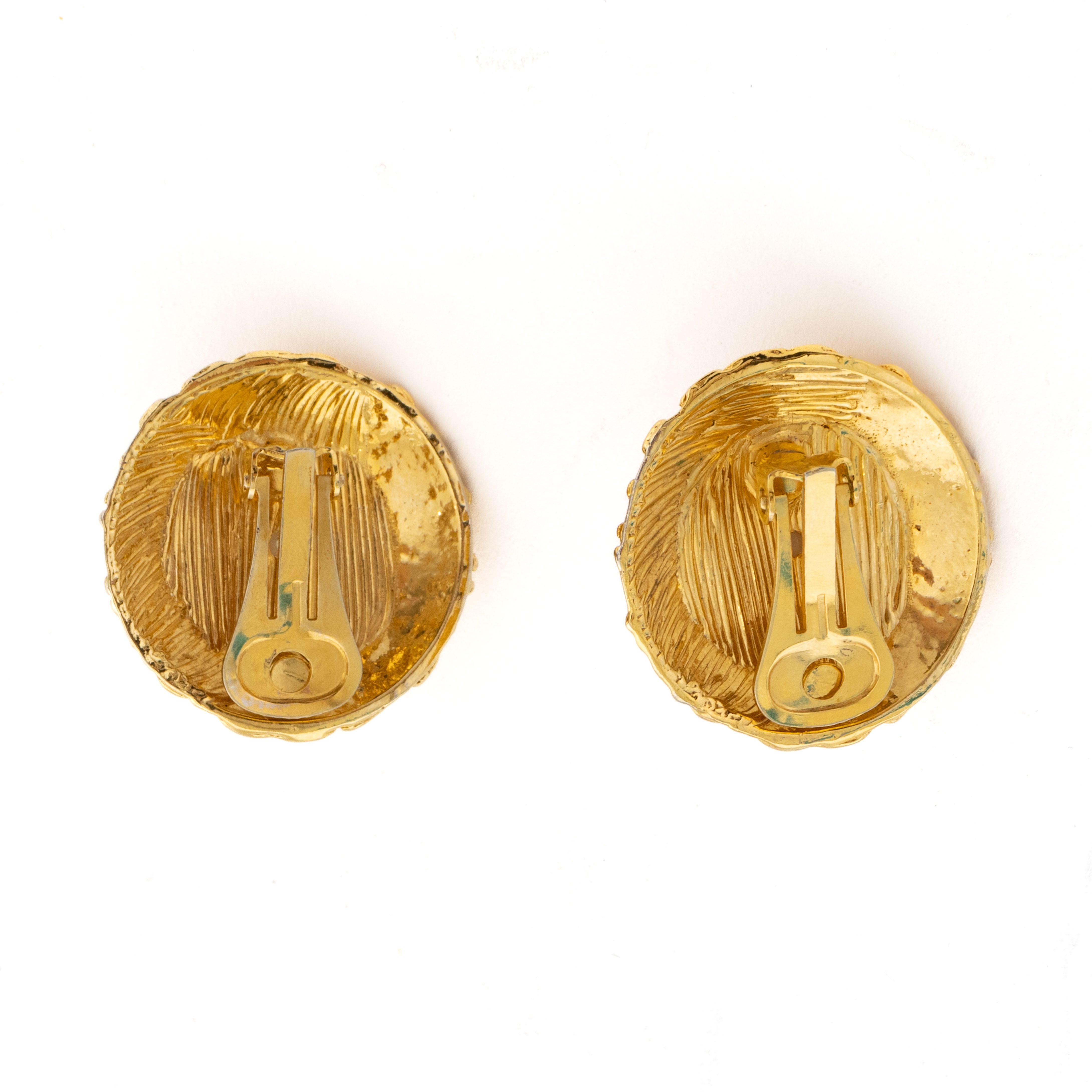 Gold-Tone Pearl Logo Clip on Earrings