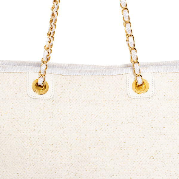 Chanel Lurex Boucle Deauville Small White Tote