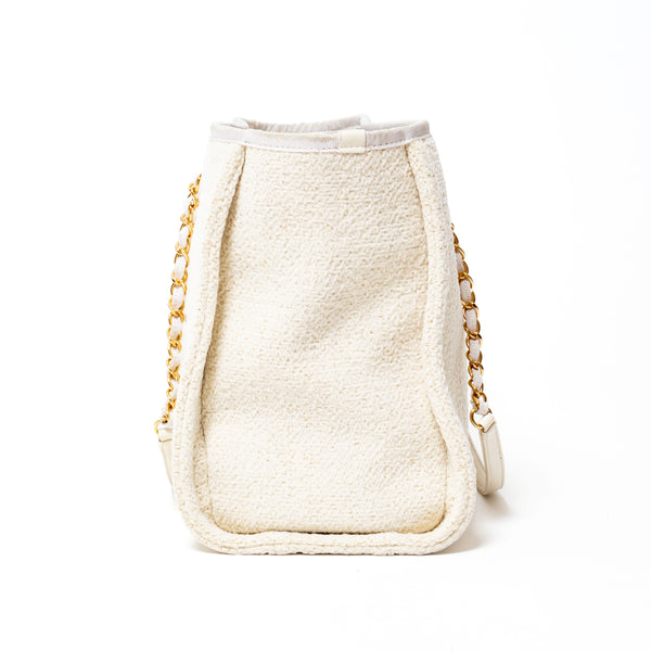 Chanel Lurex Boucle Deauville Small White Tote