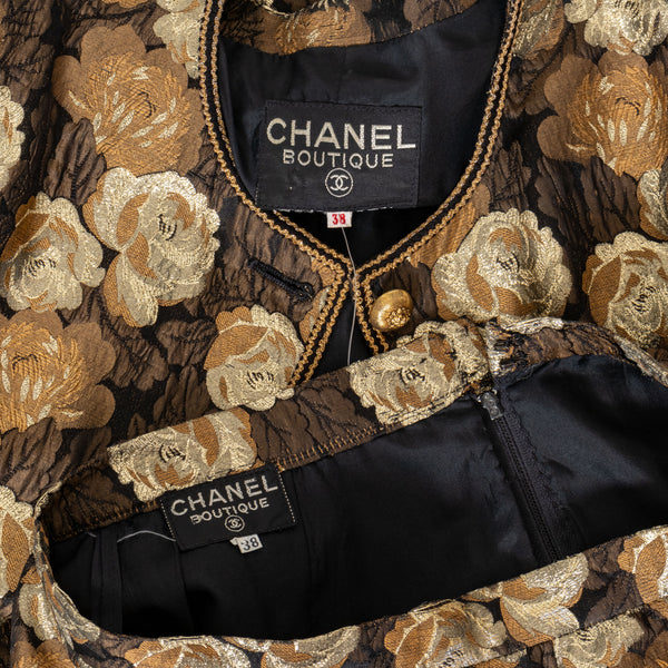 Chanel Rose Pattern Brocade Jacket and Skirt 2-Piece Set