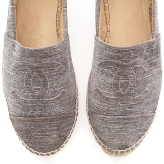 Heather Gray Suede and Leather Jute CC Espadrille Flats FR 40