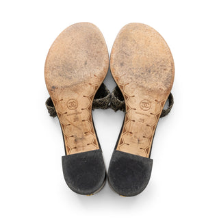 2015 Metallic Knit CC Block Heel Thong Sandals