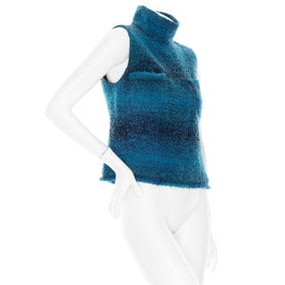 2002 Blue Wool Sleeveless Patch Pocket Turtleneck Top