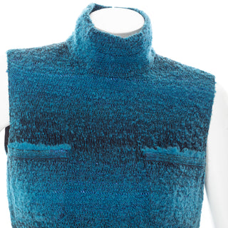 2002 Blue Wool Sleeveless Patch Pocket Turtleneck Top