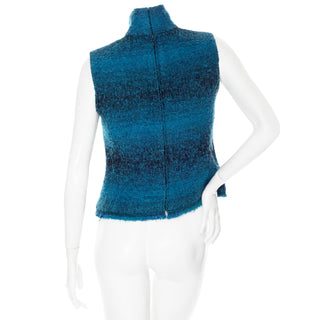 2002 Blue Wool Sleeveless Patch Pocket Turtleneck Top