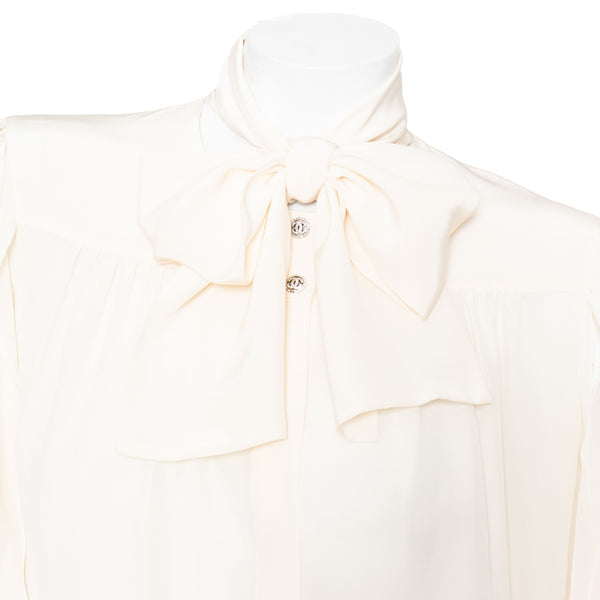 Chanel Ivory Silk Open Sleeve Blouse