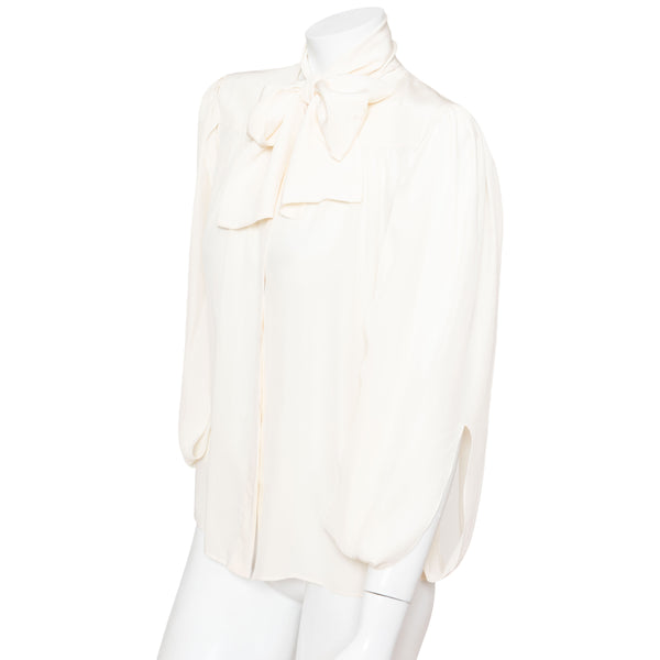 Chanel Ivory Silk Open Sleeve Blouse