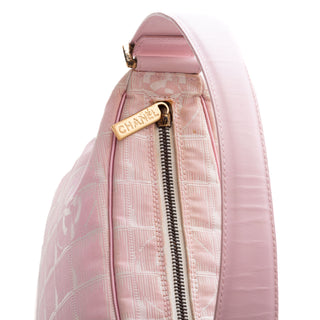 2000s Travel Line Pink Nylon Jacquard CC Shoulder Bag