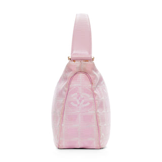 2000s Travel Line Pink Nylon Jacquard CC Shoulder Bag