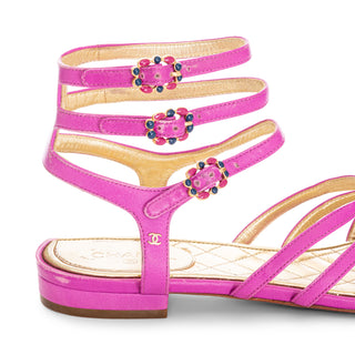 2015 Pink Leather Jewel Toe Gladiator Sandals 38