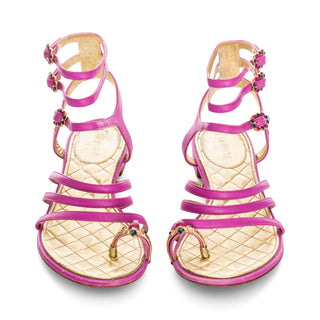 2015 Pink Leather Jewel Toe Gladiator Sandals 38