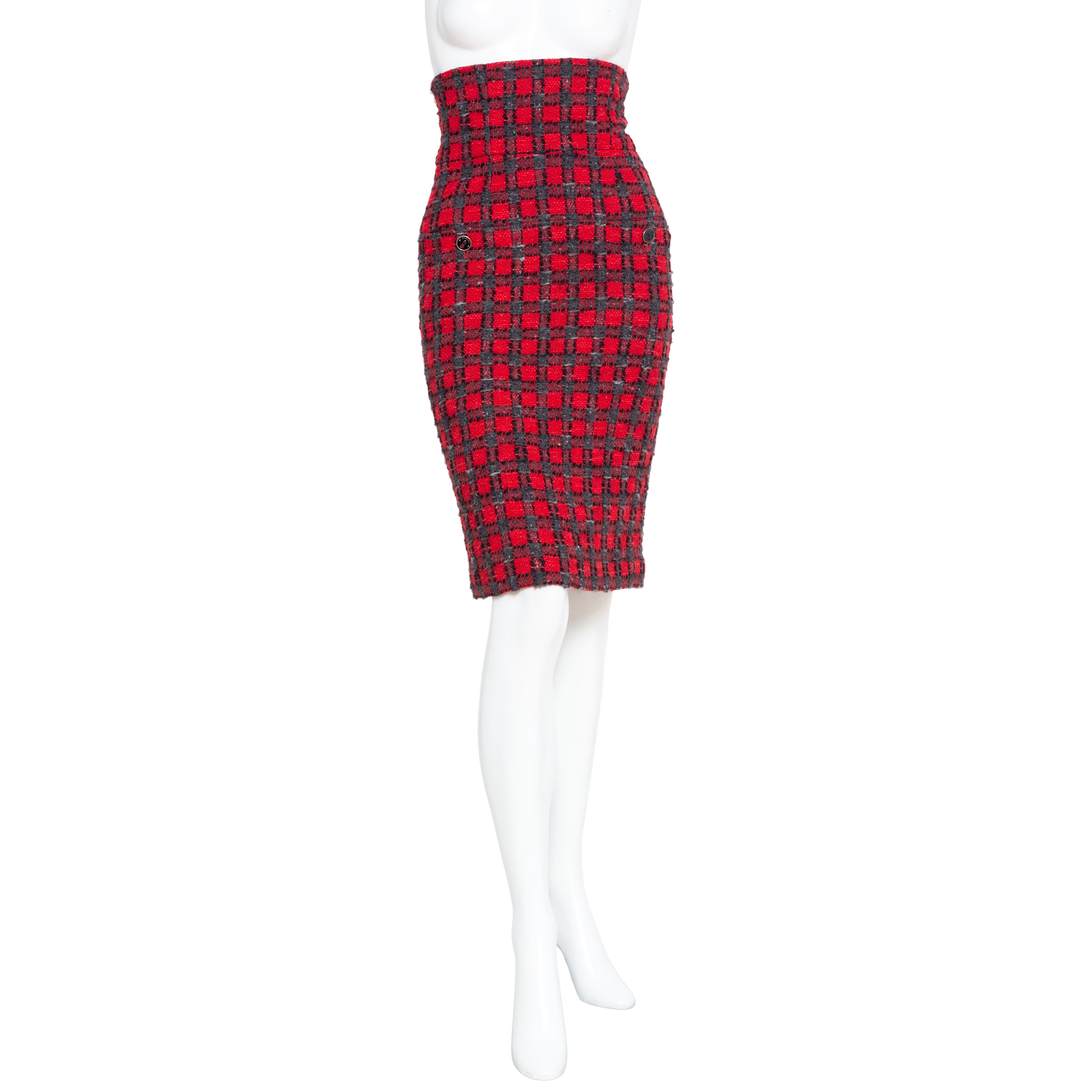 2007 Red Wool-Blend Checkered High-Waisted Skirt – Decades Inc.