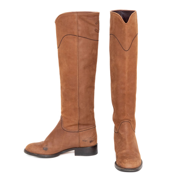 Chanel Brown Leather Riding Boots