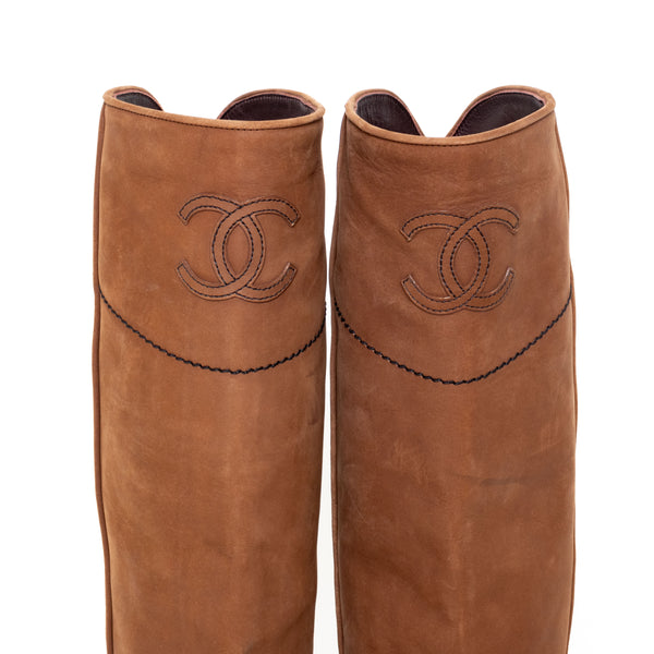 Chanel Brown Leather Riding Boots