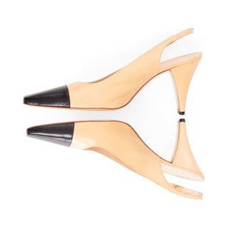 Beige and Black Square Toe Slingback Pumps 40