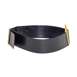 1990s Black Leather 24k Gold-Plated Filigree Belt