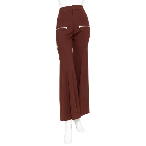 Chloe Dusky Brown Flared Zip Trousers