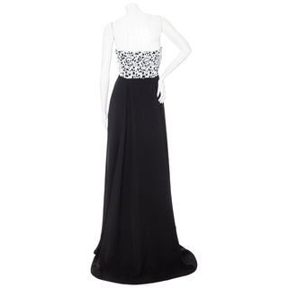 Vintage Black and White Lace Silk Crêpe Strapless Gown