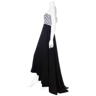 Vintage Black and White Lace Silk Crêpe Strapless Gown