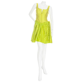 1990s Lime Silk and Sequin Skater Dress NWT